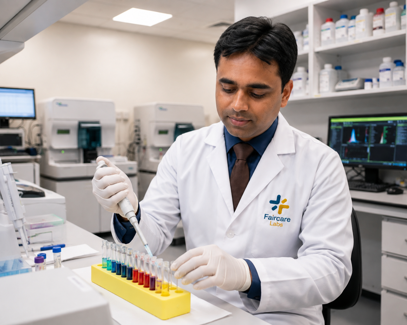 Technicians at work inside the FairCare Labs diagnostic facility